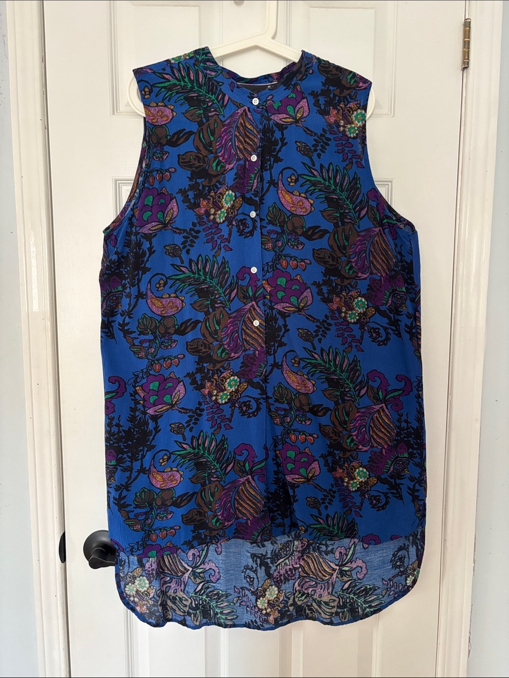 Nanette Lepore Royal Blue Floral Button-Front Tunic 100% rayon xl